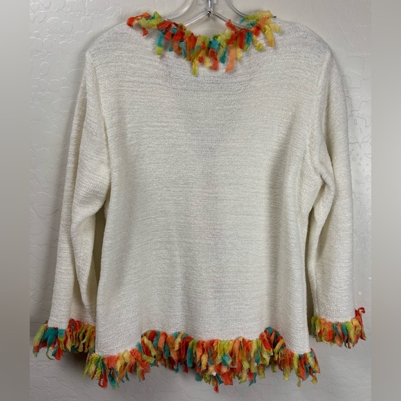 ANTHROPOLOGIE CURIO RAINBOW FRINGE RIBBON CONFETTI CARDIGAN JACKET L CREAM 1090 - Picture 5 of 7